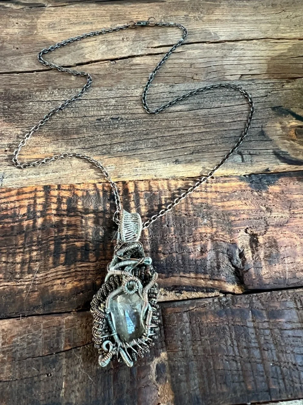 Handcrafted Wire-Wrapped Clear Crystal Pendant Necklace - Silver-Tone magical